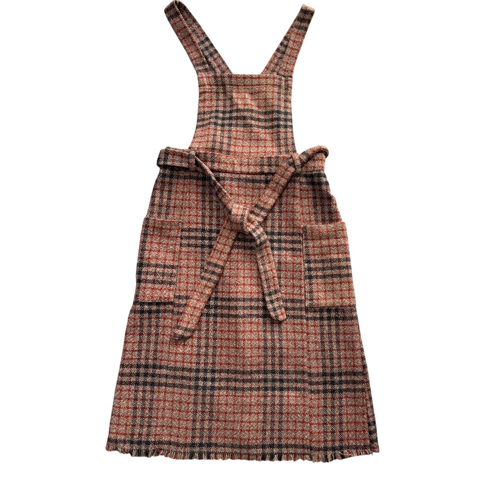 Sadie and Sage Anthropologie Plaid Brown Orange Pinafore Dress XS Overall Belted